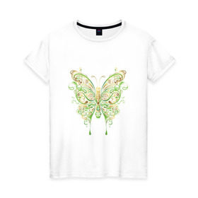Женская футболка хлопок с принтом Art butterfly , 100% хлопок | прямой крой, круглый вырез горловины, длина до линии бедер, слегка спущенное плечо | 