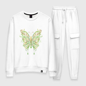 Женский костюм хлопок с принтом Art butterfly , 100% хлопок | на свитшоте круглая горловина, мягкая резинка по низу. Брюки заужены к низу, на них два вида карманов: два 