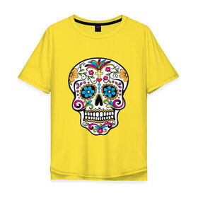 Мужская футболка хлопок Oversize с принтом Skull decorated , 100% хлопок | свободный крой, круглый ворот, “спинка” длиннее передней части | сахарный