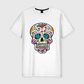 Мужская футболка премиум с принтом Skull decorated , 92% хлопок, 8% лайкра | приталенный силуэт, круглый вырез ворота, длина до линии бедра, короткий рукав | сахарный