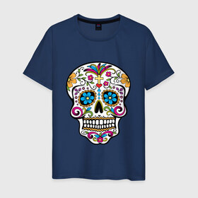 Мужская футболка хлопок с принтом Skull decorated , 100% хлопок | прямой крой, круглый вырез горловины, длина до линии бедер, слегка спущенное плечо. | сахарный