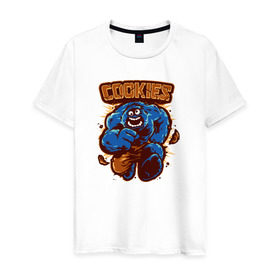 Мужская футболка хлопок с принтом Печеньки , 100% хлопок | прямой крой, круглый вырез горловины, длина до линии бедер, слегка спущенное плечо. | cookie | коржик | монстр | печенье | улица сезам