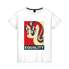 Женская футболка хлопок с принтом Starlight Glimmer: Equality , 100% хлопок | прямой крой, круглый вырез горловины, длина до линии бедер, слегка спущенное плечо | 5 season | 5 сезон | mlp | stirlight | равноправие | старлайт
