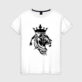 Женская футболка хлопок с принтом Тигр с короной , 100% хлопок | прямой крой, круглый вырез горловины, длина до линии бедер, слегка спущенное плечо | @ | tatu | корона | кот | лев | татуировка | тигр с короной в тату стиле.тигр | царь