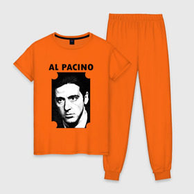 Женская пижама хлопок с принтом Аль Пачино , 100% хлопок | брюки и футболка прямого кроя, без карманов, на брюках мягкая резинка на поясе и по низу штанин | : кино | al pacino | аль пачино