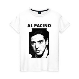 Женская футболка хлопок с принтом Аль Пачино , 100% хлопок | прямой крой, круглый вырез горловины, длина до линии бедер, слегка спущенное плечо | Тематика изображения на принте: : кино | al pacino | аль пачино