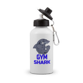 Бутылка спортивная с принтом GymShark , металл | емкость — 500 мл, в комплекте две пластиковые крышки и карабин для крепления | gymshark | gymsharkакула | shark