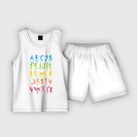 Детская пижама с шортами хлопок с принтом Рок алфавит (без расшифровки) ,  |  | kiss | nirvana | ozzy | rock | алфавит | группы | рок