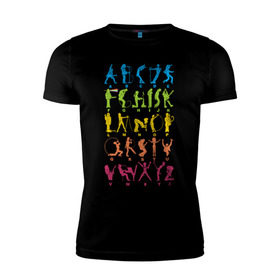 Мужская футболка премиум с принтом Рок алфавит (без расшифровки) , 92% хлопок, 8% лайкра | приталенный силуэт, круглый вырез ворота, длина до линии бедра, короткий рукав | kiss | nirvana | ozzy | rock | алфавит | группы | рок
