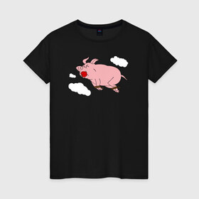 Женская футболка хлопок с принтом Когда свиньи залетают! , 100% хлопок | прямой крой, круглый вырез горловины, длина до линии бедер, слегка спущенное плечо | Тематика изображения на принте: когда свиньи залетают симпсоны the simpsons