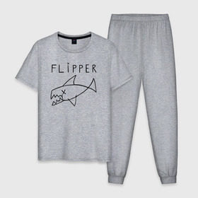 Мужская пижама хлопок с принтом Flipper , 100% хлопок | брюки и футболка прямого кроя, без карманов, на брюках мягкая резинка на поясе и по низу штанин
 | Тематика изображения на принте: flipper | kurt | nirvana | курт кобейн | курта кобейна | нирвана