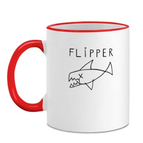 Кружка двухцветная с принтом Flipper , керамика | объем — 330 мл, диаметр — 80 мм. Цветная ручка и кайма сверху, в некоторых цветах — вся внутренняя часть | Тематика изображения на принте: flipper | kurt | nirvana | курт кобейн | курта кобейна | нирвана