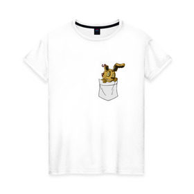 Женская футболка хлопок с принтом Springtrap в кармане FNAF , 100% хлопок | прямой крой, круглый вырез горловины, длина до линии бедер, слегка спущенное плечо | Тематика изображения на принте: fnaf | springtrap | карман | фнаф
