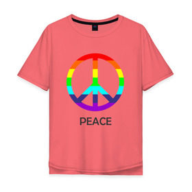 Мужская футболка хлопок Oversize с принтом Мир (Peace). Пацифик , 100% хлопок | свободный крой, круглый ворот, “спинка” длиннее передней части | (peace) | венок | знак | на картинке изображен знак пацифик и надпись peace   мирмир | пацифик | пис