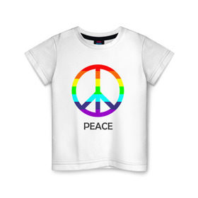 Детская футболка хлопок с принтом Мир (Peace). Пацифик , 100% хлопок | круглый вырез горловины, полуприлегающий силуэт, длина до линии бедер | (peace) | венок | знак | на картинке изображен знак пацифик и надпись peace   мирмир | пацифик | пис