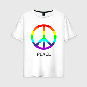 Женская футболка хлопок Oversize с принтом Мир (Peace) Пацифик , 100% хлопок | свободный крой, круглый ворот, спущенный рукав, длина до линии бедер
 | (peace) | венок | знак | на картинке изображен знак пацифик и надпись peace   мирмир | пацифик | пис