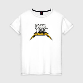 Женская футболка хлопок с принтом Guitar Hero: Metallica , 100% хлопок | прямой крой, круглый вырез горловины, длина до линии бедер, слегка спущенное плечо | металлика