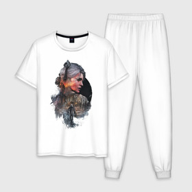 Мужская пижама хлопок с принтом The Witcher 3 , 100% хлопок | брюки и футболка прямого кроя, без карманов, на брюках мягкая резинка на поясе и по низу штанин
 | ведьмак