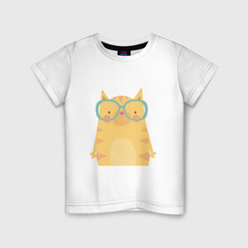 Детская футболка хлопок с принтом Кот в очках , 100% хлопок | круглый вырез горловины, полуприлегающий силуэт, длина до линии бедер | Тематика изображения на принте: кот | мими | очки