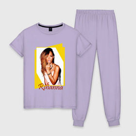 Женская пижама хлопок с принтом Rihanna , 100% хлопок | брюки и футболка прямого кроя, без карманов, на брюках мягкая резинка на поясе и по низу штанин | badgirl | rihanna | riri | риана | рианна | рнб