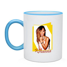 Кружка двухцветная с принтом Rihanna , керамика | объем — 330 мл, диаметр — 80 мм. Цветная ручка и кайма сверху, в некоторых цветах — вся внутренняя часть | badgirl | rihanna | riri | риана | рианна | рнб