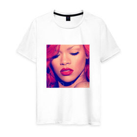 Мужская футболка хлопок с принтом Rihanna , 100% хлопок | прямой крой, круглый вырез горловины, длина до линии бедер, слегка спущенное плечо. | badgirl | rihanna | riri | риана | рианна | рнб