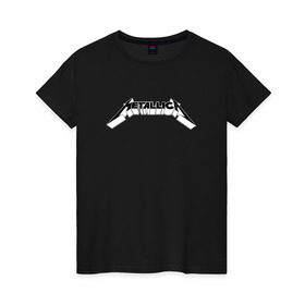 Женская футболка хлопок с принтом Логотип Metallica (old) , 100% хлопок | прямой крой, круглый вырез горловины, длина до линии бедер, слегка спущенное плечо | металлика