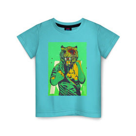 Детская футболка хлопок с принтом Tiger , 100% хлопок | круглый вырез горловины, полуприлегающий силуэт, длина до линии бедер | hotline miami