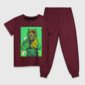 Детская пижама хлопок с принтом Tiger , 100% хлопок |  брюки и футболка прямого кроя, без карманов, на брюках мягкая резинка на поясе и по низу штанин
 | Тематика изображения на принте: hotline miami