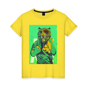 Женская футболка хлопок с принтом Tiger , 100% хлопок | прямой крой, круглый вырез горловины, длина до линии бедер, слегка спущенное плечо | hotline miami