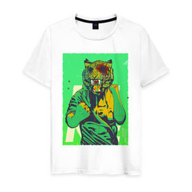 Мужская футболка хлопок с принтом Tiger , 100% хлопок | прямой крой, круглый вырез горловины, длина до линии бедер, слегка спущенное плечо. | Тематика изображения на принте: hotline miami