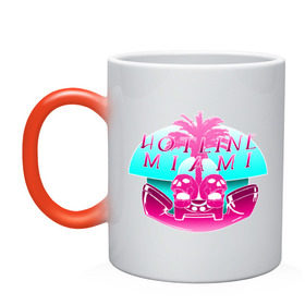 Кружка хамелеон с принтом Hotline Miami logo , керамика | меняет цвет при нагревании, емкость 330 мл | hotline miami