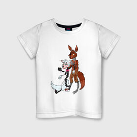 Детская футболка хлопок с принтом Foxy and sister , 100% хлопок | круглый вырез горловины, полуприлегающий силуэт, длина до линии бедер | fnaf | фнаф