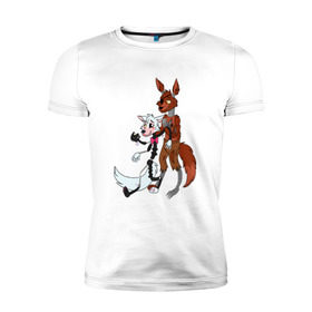 Мужская футболка премиум с принтом Foxy and sister , 92% хлопок, 8% лайкра | приталенный силуэт, круглый вырез ворота, длина до линии бедра, короткий рукав | fnaf | фнаф