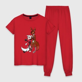 Женская пижама хлопок с принтом Foxy and sister , 100% хлопок | брюки и футболка прямого кроя, без карманов, на брюках мягкая резинка на поясе и по низу штанин | fnaf | фнаф