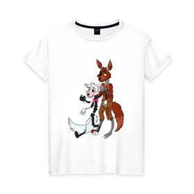 Женская футболка хлопок с принтом Foxy and sister , 100% хлопок | прямой крой, круглый вырез горловины, длина до линии бедер, слегка спущенное плечо | fnaf | фнаф