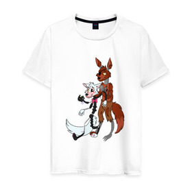 Мужская футболка хлопок с принтом Foxy and sister , 100% хлопок | прямой крой, круглый вырез горловины, длина до линии бедер, слегка спущенное плечо. | fnaf | фнаф