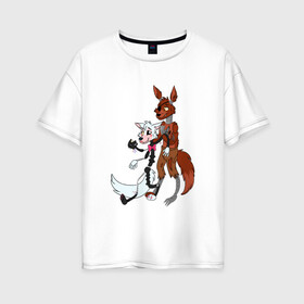 Женская футболка хлопок Oversize с принтом Foxy and sister , 100% хлопок | свободный крой, круглый ворот, спущенный рукав, длина до линии бедер
 | fnaf | фнаф