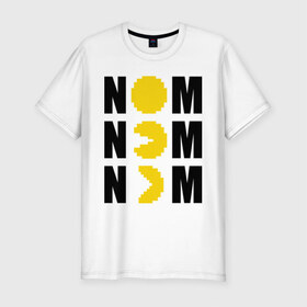 Мужская футболка премиум с принтом NOMNOM , 92% хлопок, 8% лайкра | приталенный силуэт, круглый вырез ворота, длина до линии бедра, короткий рукав | nom | pack man | packman | денди | пакман | пэкмэн