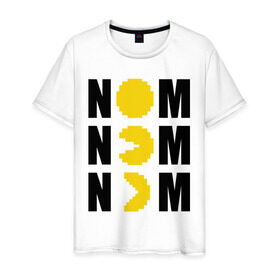 Мужская футболка хлопок с принтом NOMNOM , 100% хлопок | прямой крой, круглый вырез горловины, длина до линии бедер, слегка спущенное плечо. | nom | pack man | packman | денди | пакман | пэкмэн