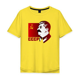 Мужская футболка хлопок Oversize с принтом Сталин , 100% хлопок | свободный крой, круглый ворот, “спинка” длиннее передней части | отличный подарок для настоящего патриотаussr | россия | серп и молот | ссср | флаг