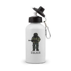 Бутылка спортивная с принтом Сталкер , металл | емкость — 500 мл, в комплекте две пластиковые крышки и карабин для крепления | shooter | stalker | радиация | шутер