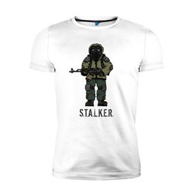 Мужская футболка премиум с принтом Сталкер , 92% хлопок, 8% лайкра | приталенный силуэт, круглый вырез ворота, длина до линии бедра, короткий рукав | shooter | stalker | радиация | шутер