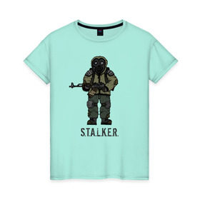 Женская футболка хлопок с принтом Сталкер , 100% хлопок | прямой крой, круглый вырез горловины, длина до линии бедер, слегка спущенное плечо | shooter | stalker | радиация | шутер