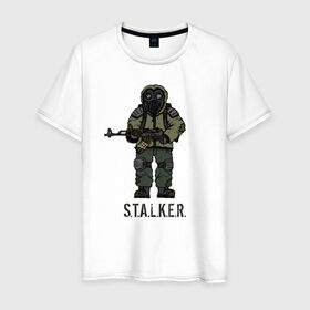 Мужская футболка хлопок с принтом Сталкер , 100% хлопок | прямой крой, круглый вырез горловины, длина до линии бедер, слегка спущенное плечо. | shooter | stalker | радиация | шутер