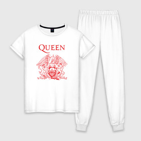 Женская пижама хлопок с принтом Queen , 100% хлопок | брюки и футболка прямого кроя, без карманов, на брюках мягкая резинка на поясе и по низу штанин | heavy | queen | квин | меркури | метал | фредди