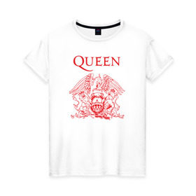 Женская футболка хлопок с принтом Queen , 100% хлопок | прямой крой, круглый вырез горловины, длина до линии бедер, слегка спущенное плечо | heavy | queen | квин | меркури | метал | фредди