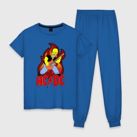 Женская пижама хлопок с принтом Гомер играет AC DC , 100% хлопок | брюки и футболка прямого кроя, без карманов, на брюках мягкая резинка на поясе и по низу штанин | acdc | metall | метал | рок группы | траш