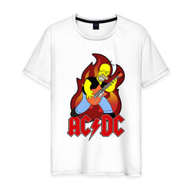 Мужская футболка хлопок с принтом Гомер играет AC DC , 100% хлопок | прямой крой, круглый вырез горловины, длина до линии бедер, слегка спущенное плечо. | acdc | metall | метал | рок группы | траш