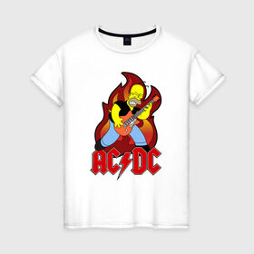 Женская футболка хлопок с принтом Гомер играет AC DC , 100% хлопок | прямой крой, круглый вырез горловины, длина до линии бедер, слегка спущенное плечо | acdc | metall | метал | рок группы | траш